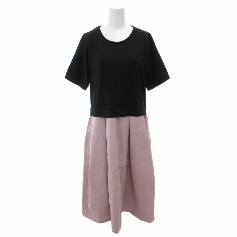 レジーナリスレ REGINA RISURRE ロングワンピース フレアスカート バイカラー 半袖 ピンク 黒 ブラック MA /FT 0818