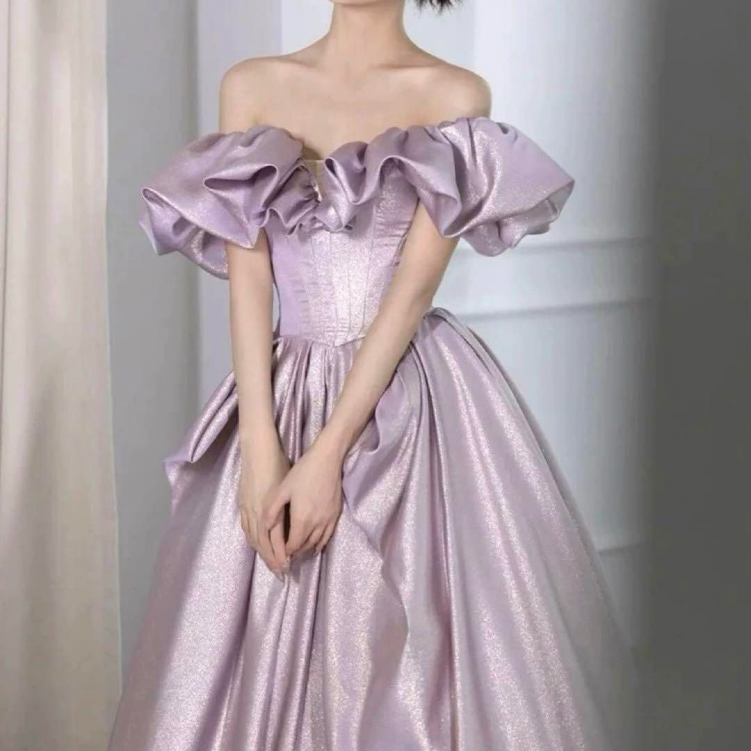 煌びやかな生地感のフリルがオシャレなオフショル ロングドレス 新品未使用 レディースファッション 人気商品 フリルに煌
