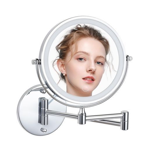 Cerdeco真実の両面鏡DXLEDライト付き洋式アームミラー両面化粧鏡USB充電式タッチパネル操作等倍鏡u00265倍拡大鏡明るさ調節可能三色ライトLEDライティングミラー伸縮可能壁付けミラーメイクア