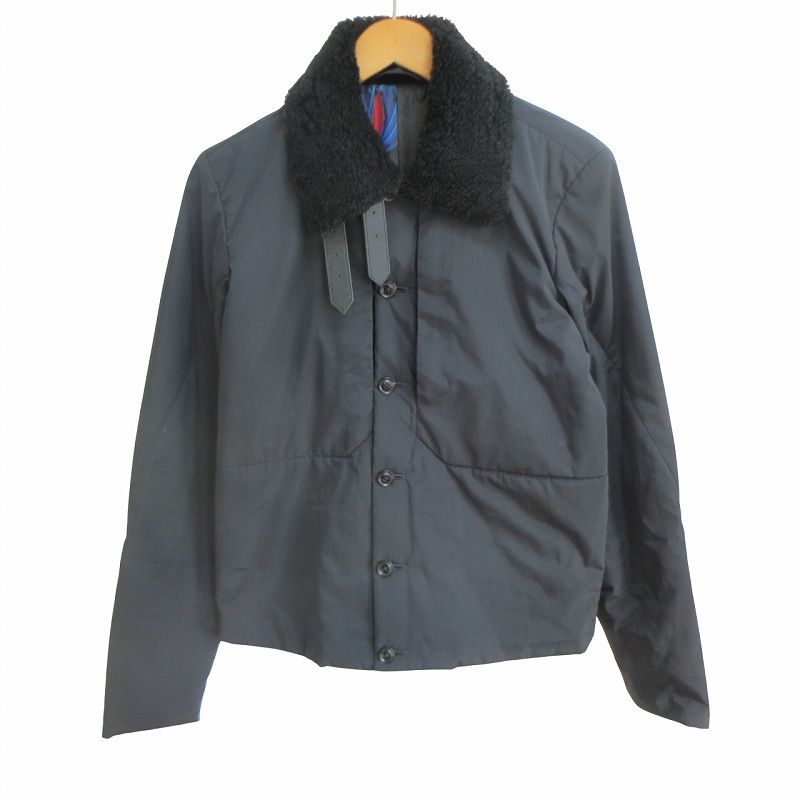 ポールスミス PAUL SMITH 美品 中綿ブルゾン ジャケット ムートンファー 裏地 総柄 黒 ブラック 1129 GY09