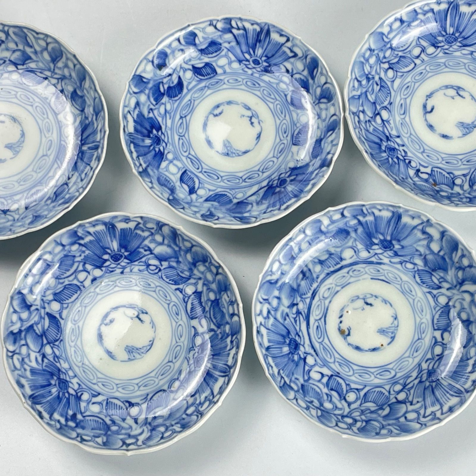 728 染付 花 古伊万里 伊万里焼 線描 骨董 アンティーク 小皿 5