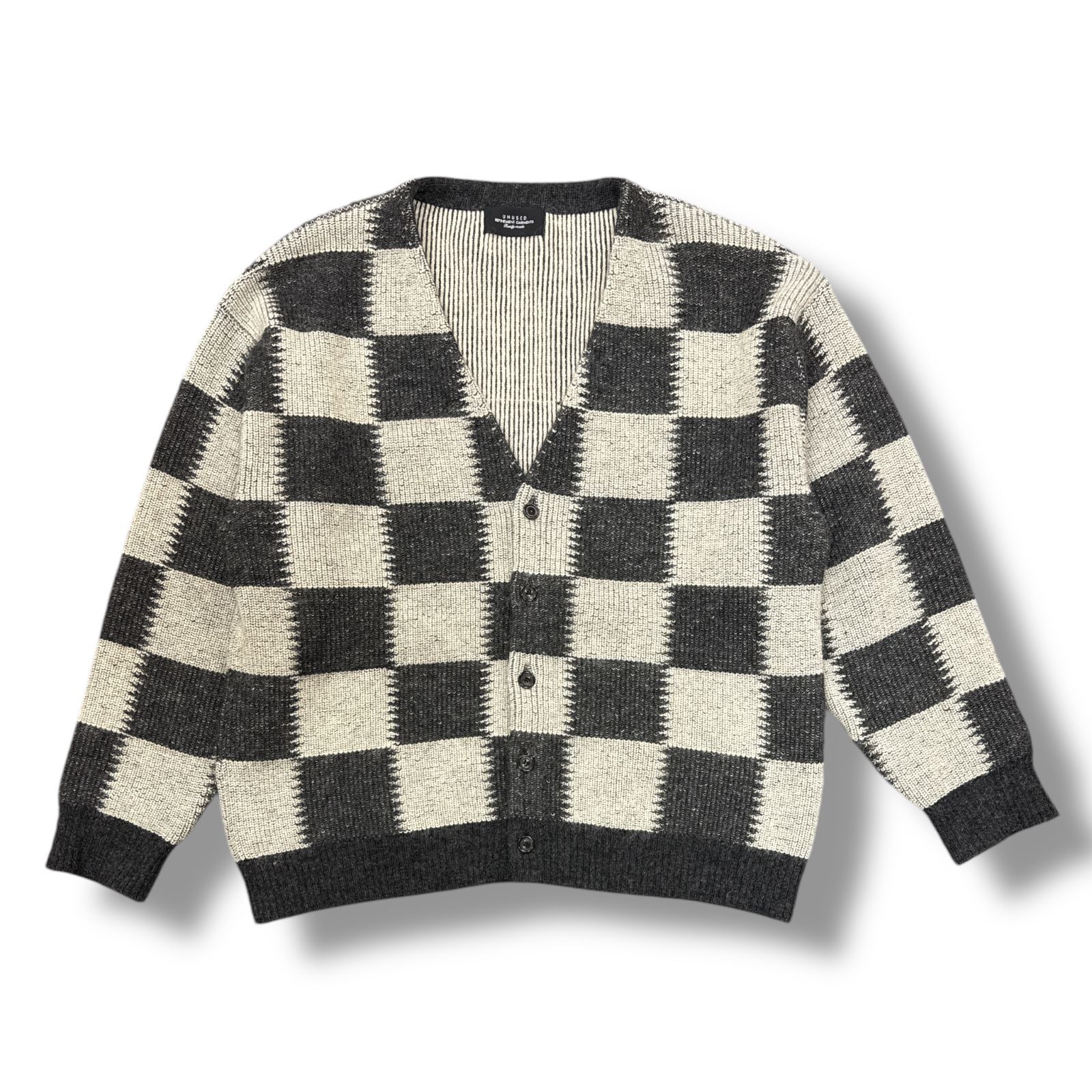 参考上代53900円 UNUSED 23AW CHECKERED FLAG CARDIGAN チェッカー