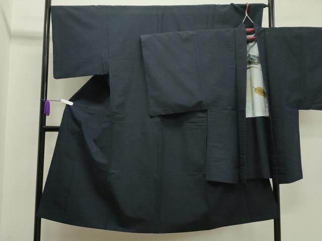 平和屋着物●男性 髭紬 アンサンブル 藍鉄色 正絹 CAAX5707gh