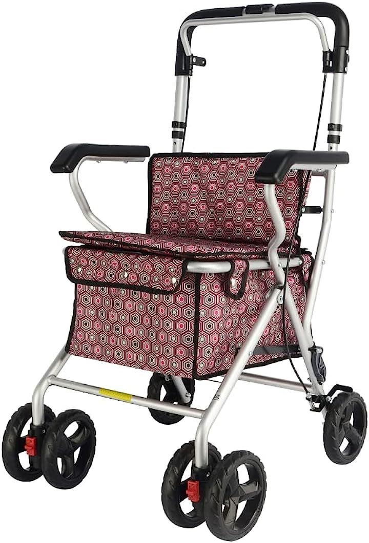 Care-parents シルバーカー アルミ製 折りたたみ 軽量 手押し車 老人用 おしゃれ 座れる ブレーキロック機能付き ショッピングキャリー CP-L004 暗いピンク