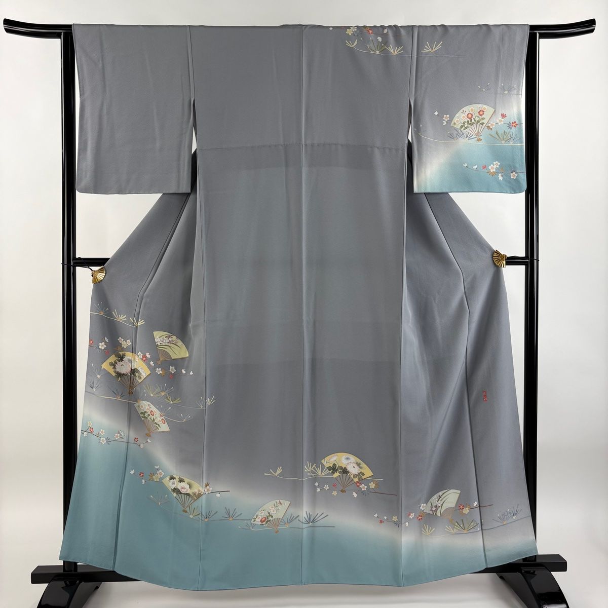 未使用　木綿着物　松坂屋扱い　身丈160 訪問着 身丈160cm 裄丈64cm M 袷 ますいわ屋 落款 扇 若松