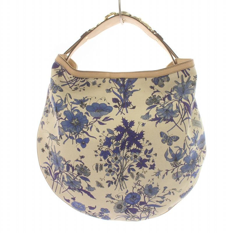 グッチ  ホースビット 花柄 ショルダーバッグ 白/フローラル グッチ GUCCI ブルーフローラ ホースビット ワンショルダーバック 花柄