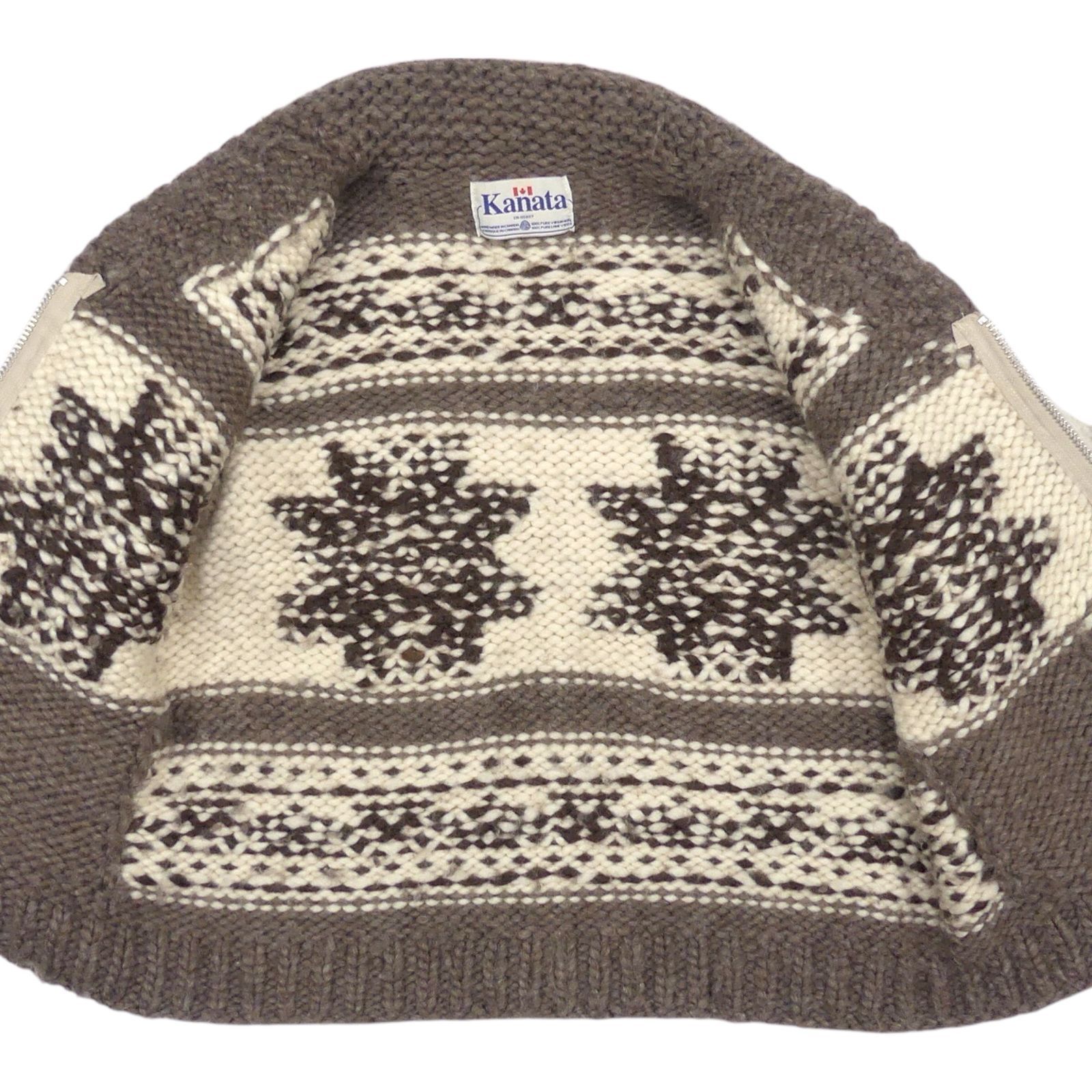 カウチン セーター kanata ハンドニット XL カナダ製 カナタ 雪柄 茶 