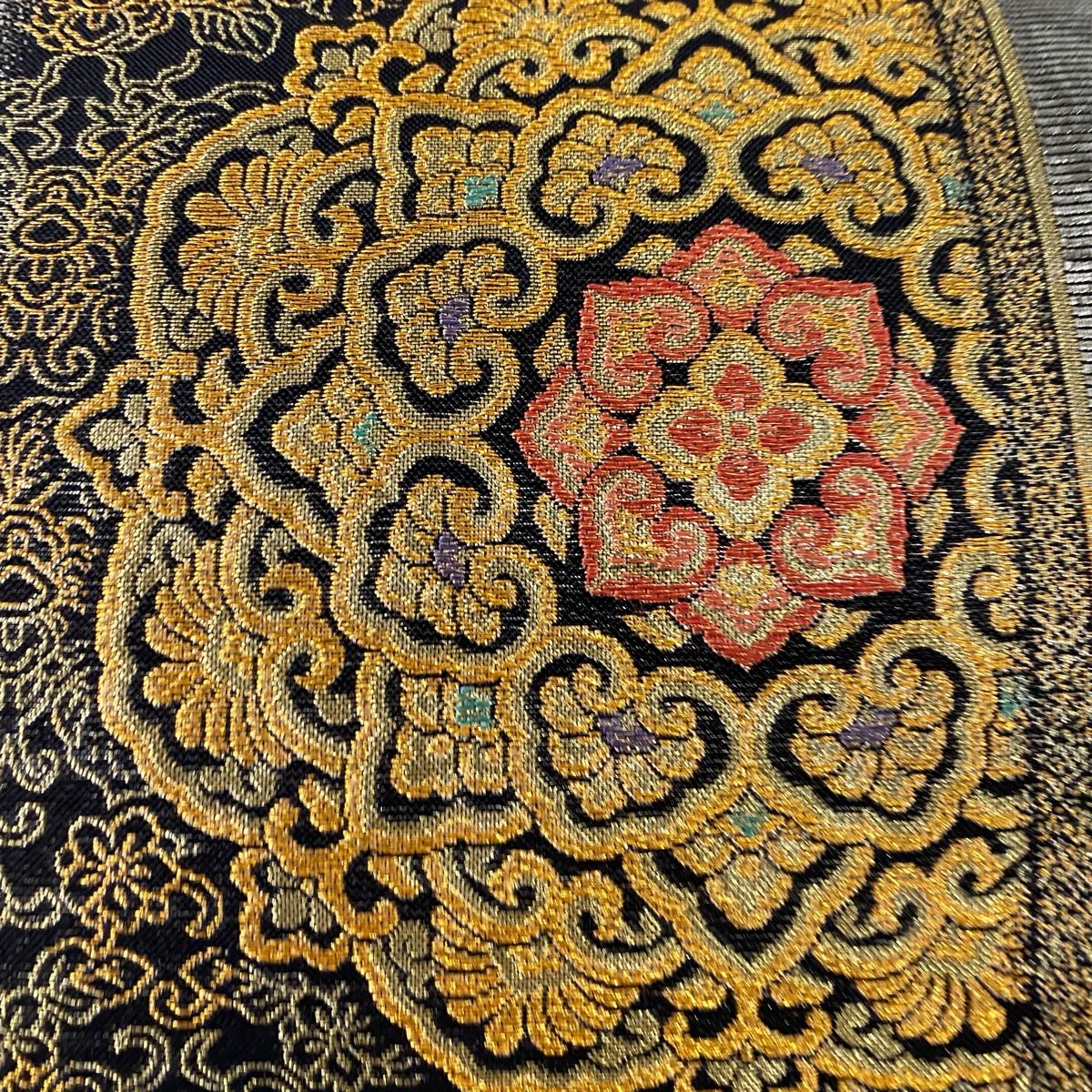 袋帯 美品 秀品 華文 花鳥 金糸 箔 銀色 六通 正絹 【中古