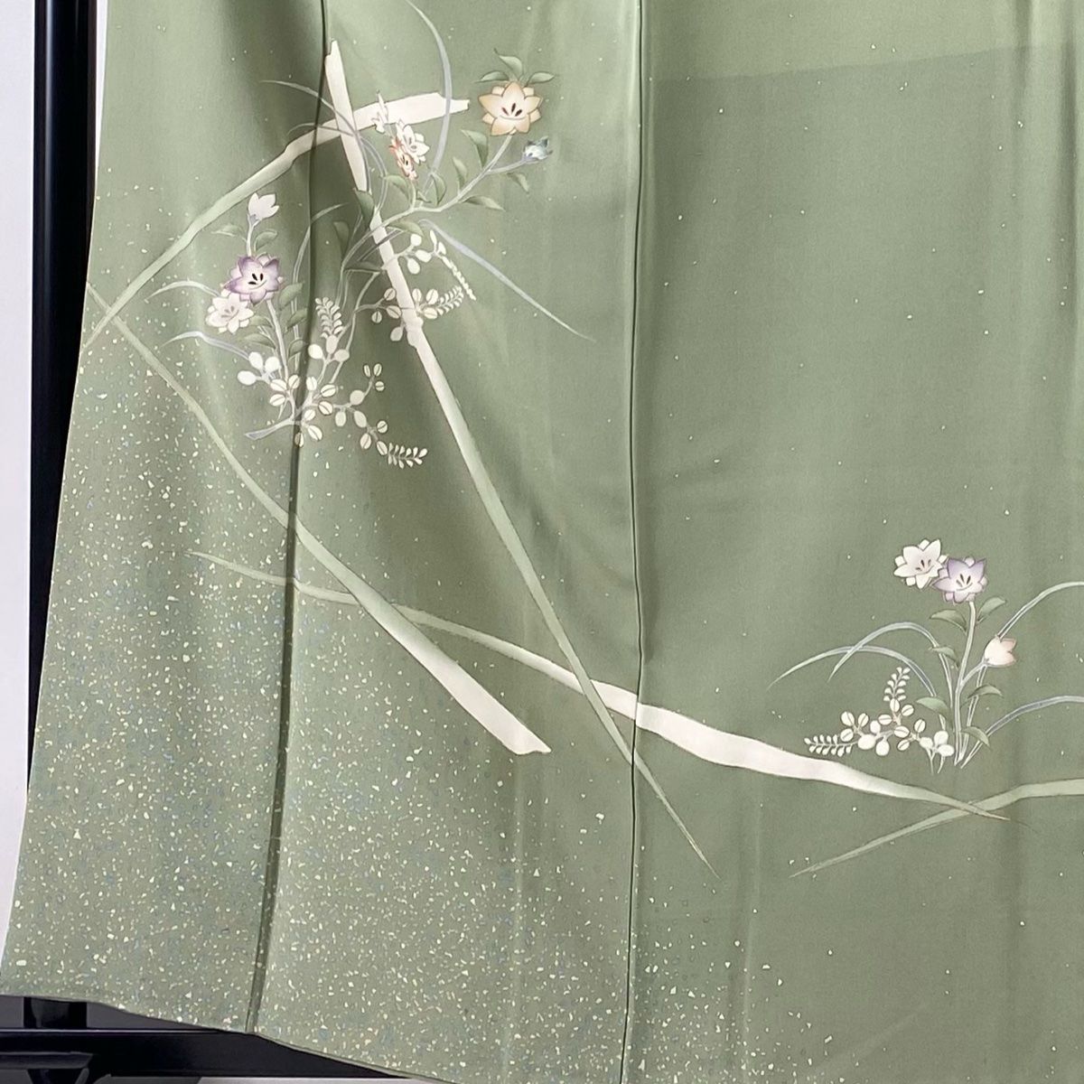 バイセル 着物 美品 名品 付下げ 薄緑 雪輪 花丸文 花びら 金糸 袋帯セット 正絹 159cm Mサイズ ☆☆☆☆ 訪問着 身丈157.5cm 裄丈63.5cm S 袷 雪輪 秋草 螺鈿 金銀彩 薄ピンク