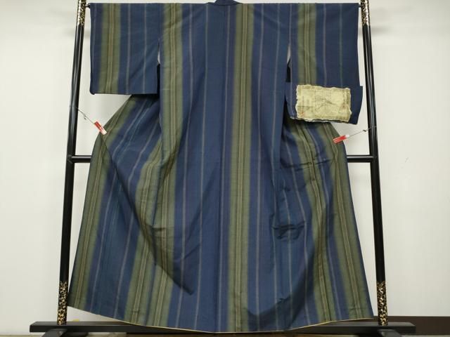 平和屋着物○真綿結城紬 本草木染 藍染 草花文 証紙付き 正絹 逸品