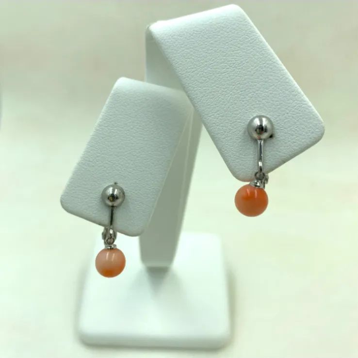 深海 珊瑚 ピンクサンゴ コーラル 半円 イヤリング シルバー 無染色 SANSUI