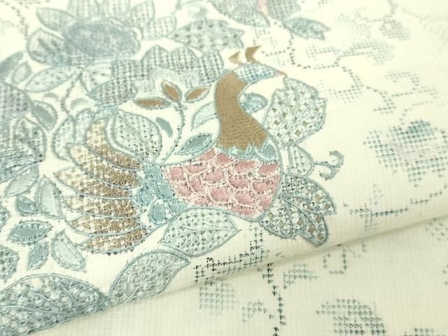 平和屋本店■極上　名門 藤娘きぬたや 藤娘大島しぼり　本場大島紬　スワトウ刺繍　恵大島　白恵泥　7マルキ　証紙付き　逸品　DZAA8548kh5 平和屋本店□極上 名門 藤娘きぬたや 藤娘大島しぼり 本場