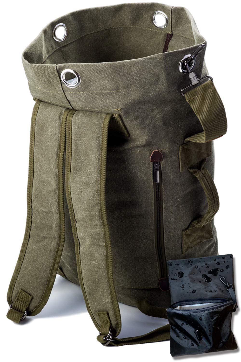 【数量限定】〕 20L 付き 30L 収納袋 u0026 堅牢 レインカバー 防水 コットン 〔 大容量 キャンバス リュック バックパック メンズ 帆布 サイドファスナー × 無骨 ポケット付きモデル [KIRIRU]