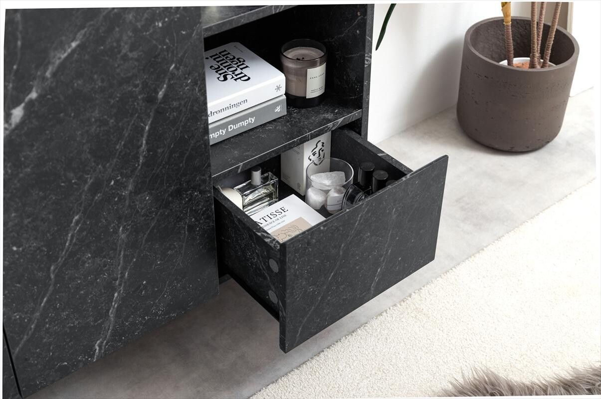 幅100cm】Ellis 大理石柄キャビネット ブラック 幅100cm】Ellis 大理石