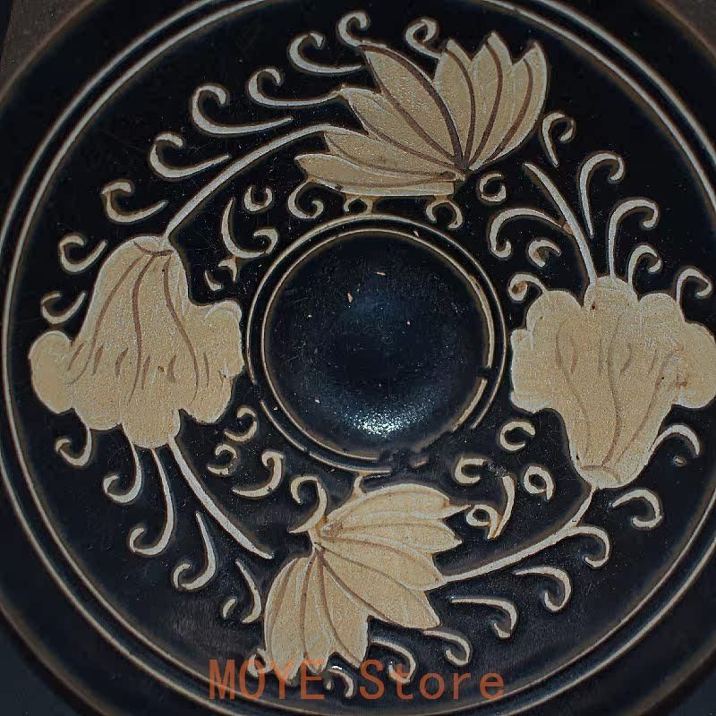 宋代吉州窯黒釉手彫り花柄笠碗 景徳鎮陶磁器 装飾品 現代工芸品