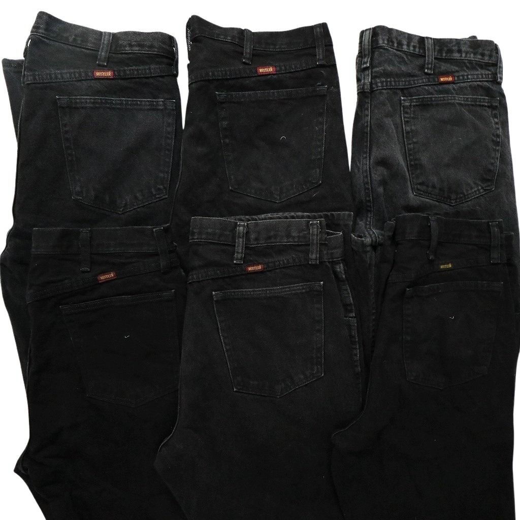 社会 古着卸 まとめ売り RUSTLER ラスラー ブラックデニム パンツ 6枚セット メンズ 34 |36 フェード アタリ 古着 NC1279