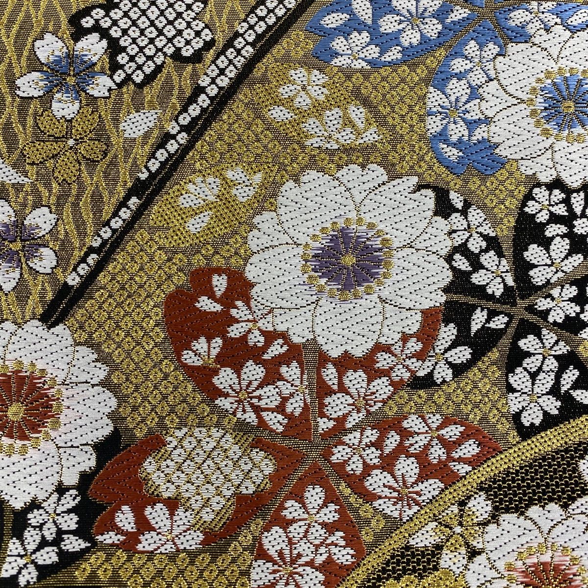 袋帯 秀品 桜 花びら 刺繍 金糸 金色 六通 正絹