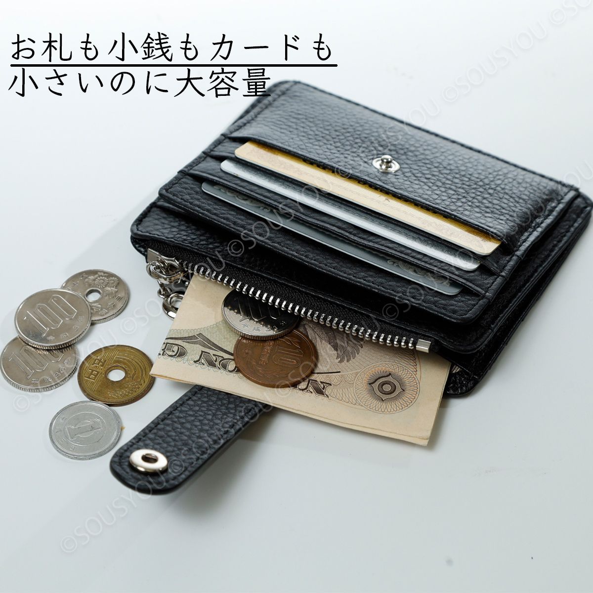 多様な ミニ財布シンプルメンズレディース大容量カード入れ小銭入れブラック新品黒色