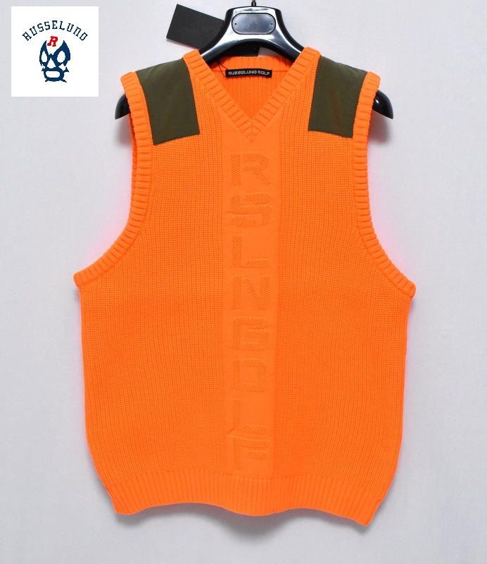 定価2万4200円 ラッセルノ ゴルフ ロゴ刺繍 ニット ベスト 4 M 7 2XL RG-2330502 オレンジ ゴルフウェア ベスト