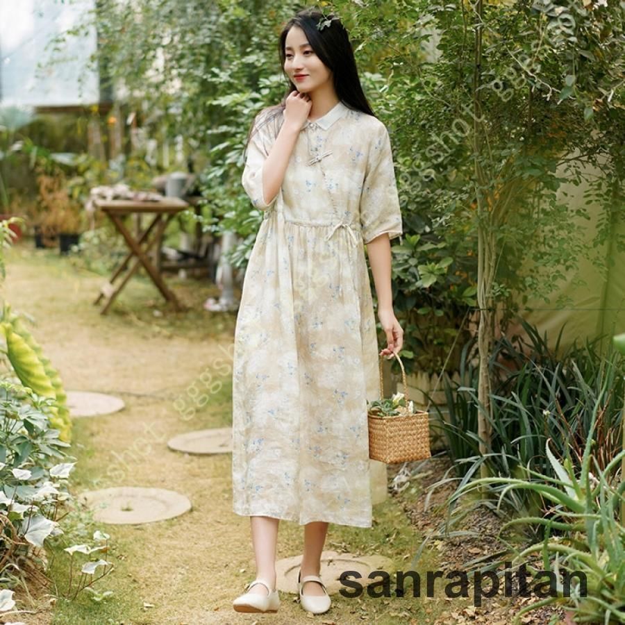 ロングドレス リネン ロング ワンピース 大きなサイズ ビンテージ 文藝  