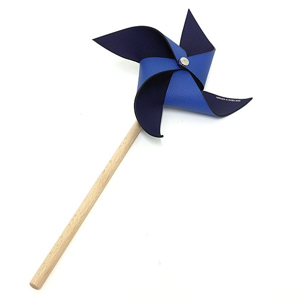 HERMES風車 プティアッシュレザー　オブジェ エルメス プティ アッシュ 風車 ヴォーエプソン/ウッド ブルー系