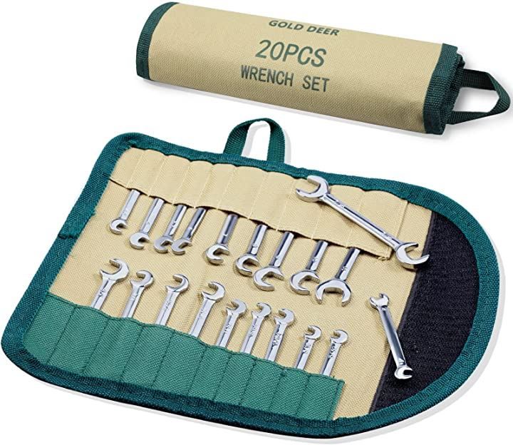 GOLD DEER 両口スパナセット 薄型スパナセット 20本組 ミリ 4-11mm インチ 5/32-7/16 薄口スパナレンチセット 極薄 両口レンチ オープンエンドレンチ 両目スパナ ミニスリムレンチセット ショートタ