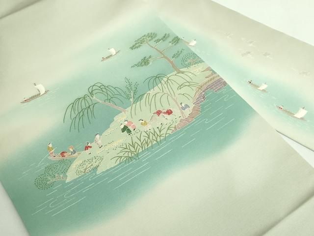 平和屋着物 上 本加賀友禅作家 村上堅正 塩瀬 九寸名古屋帯 人物風景文 DZAA9532kh5