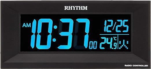 新品未使用　リズム(RHYTHM) 目覚まし時計 電波時計 デジタル グラデーション LED 365色 表示 AC電源 黒 Iroria M イロリアM 8RZ196SR02