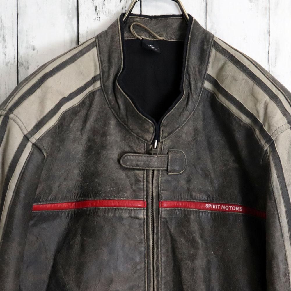 ユーロ古着 polo レーシングライダースジャケット アームロゴ バック刺繍本革 ユーロ古着 polo レーシングライダースジャケット アームロゴ バック