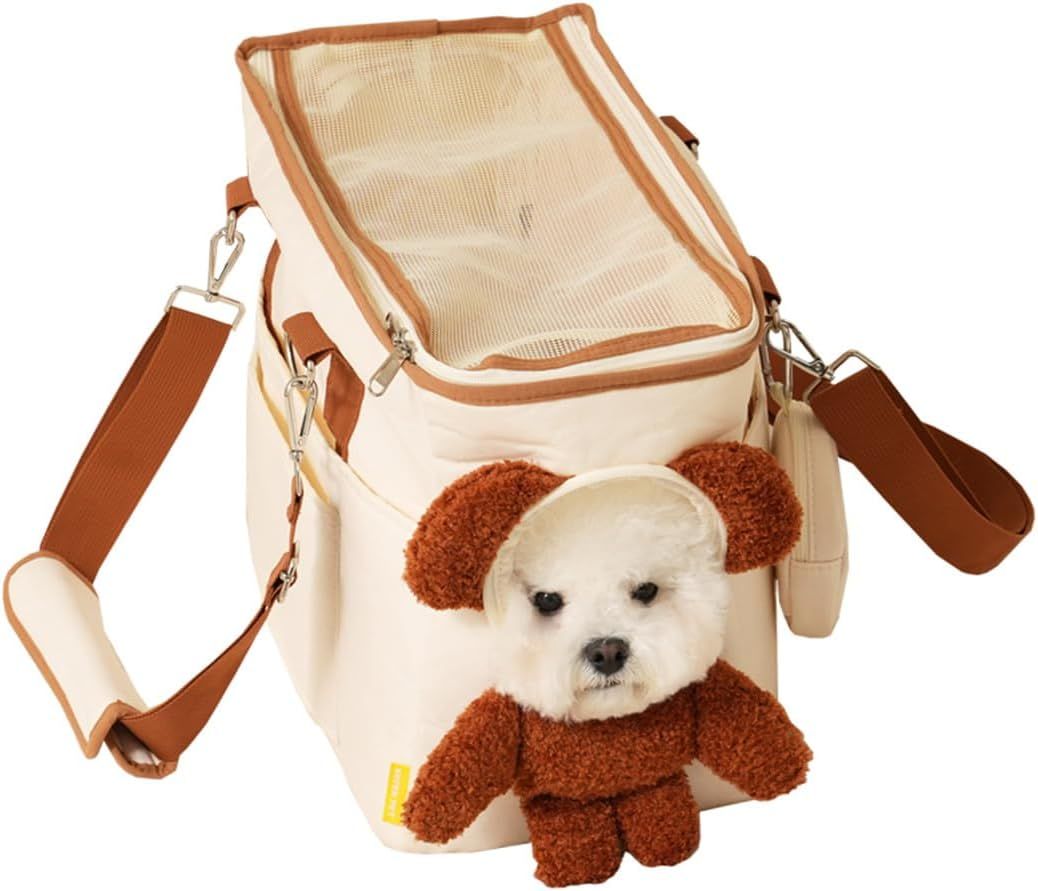 セブンペット ペットキャリーバック 手上げ 肩掛け お出かけ メッシュ素材 ペット用品 犬 猫 旅行 おしゃれ かわいい ソフト ショルダー テディバッグ TBG001-BGE_L