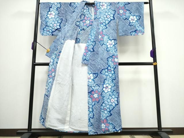 平和屋着物∴夏物 浴衣 有松鳴海絞り 斜線花文 綿 CAAY4532ng