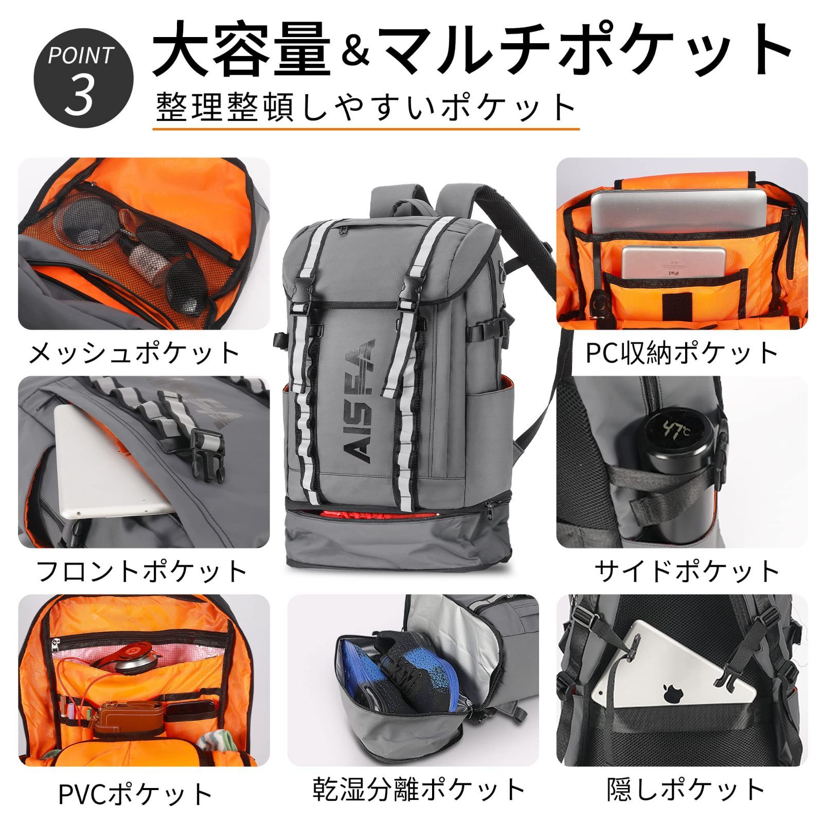 防災 アウトドア旅行 USB充電ポート付き ラップトップバック 通勤 