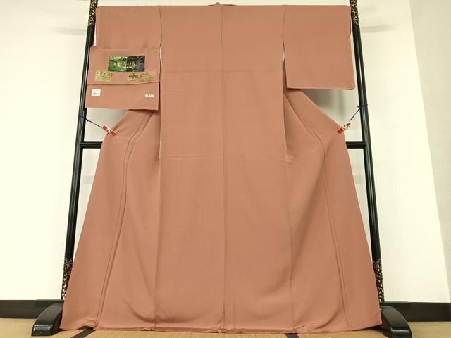 平和屋着物○上質な色無地 京茶染め 利休好み 退紅色 残布344cm・反端