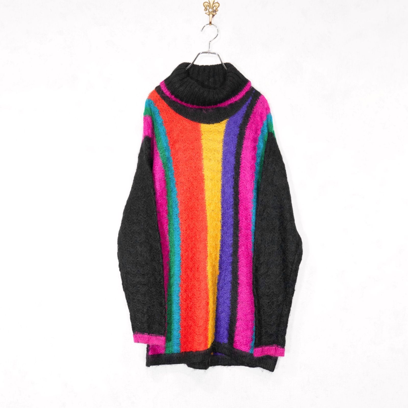 KNIT アメリカ古着カラフルデザインハイネックモヘアニット