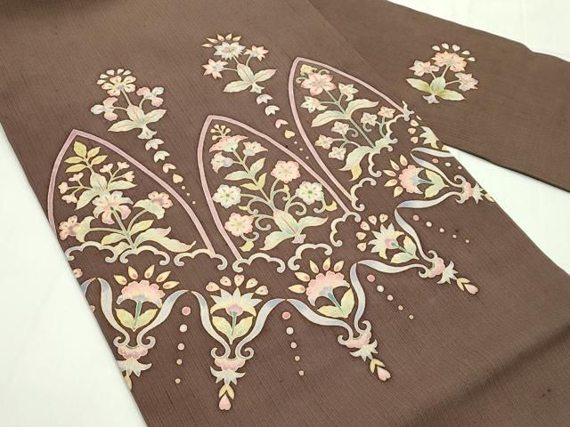 平和屋本店□極上 岡重 OKAJIMA 九寸名古屋帯 紬地 更紗花文 金彩 逸品