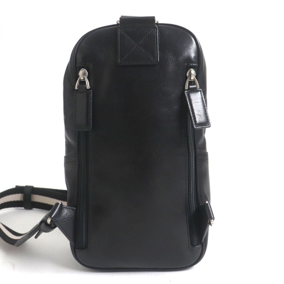 美品▽BALLY バリー THOMA/280 ロゴ刻印入り ストライプ レザー クロス 