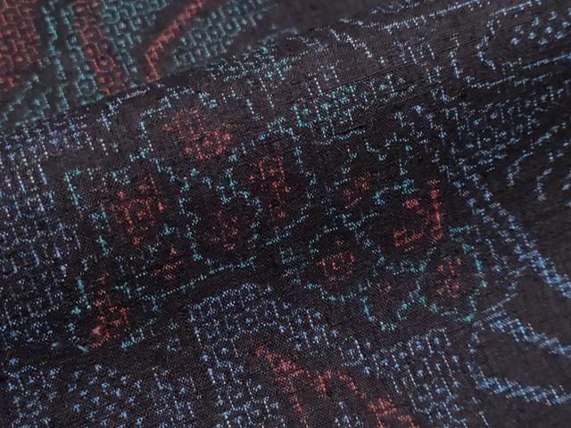 扇面飛鶴花文 濃紺地