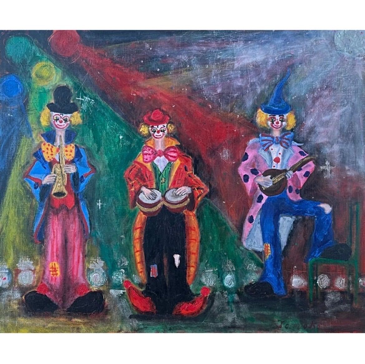 白笠博子 ゆかいな音楽家 油彩 F12号 1990年 静岡県出身 大作 ピエロ