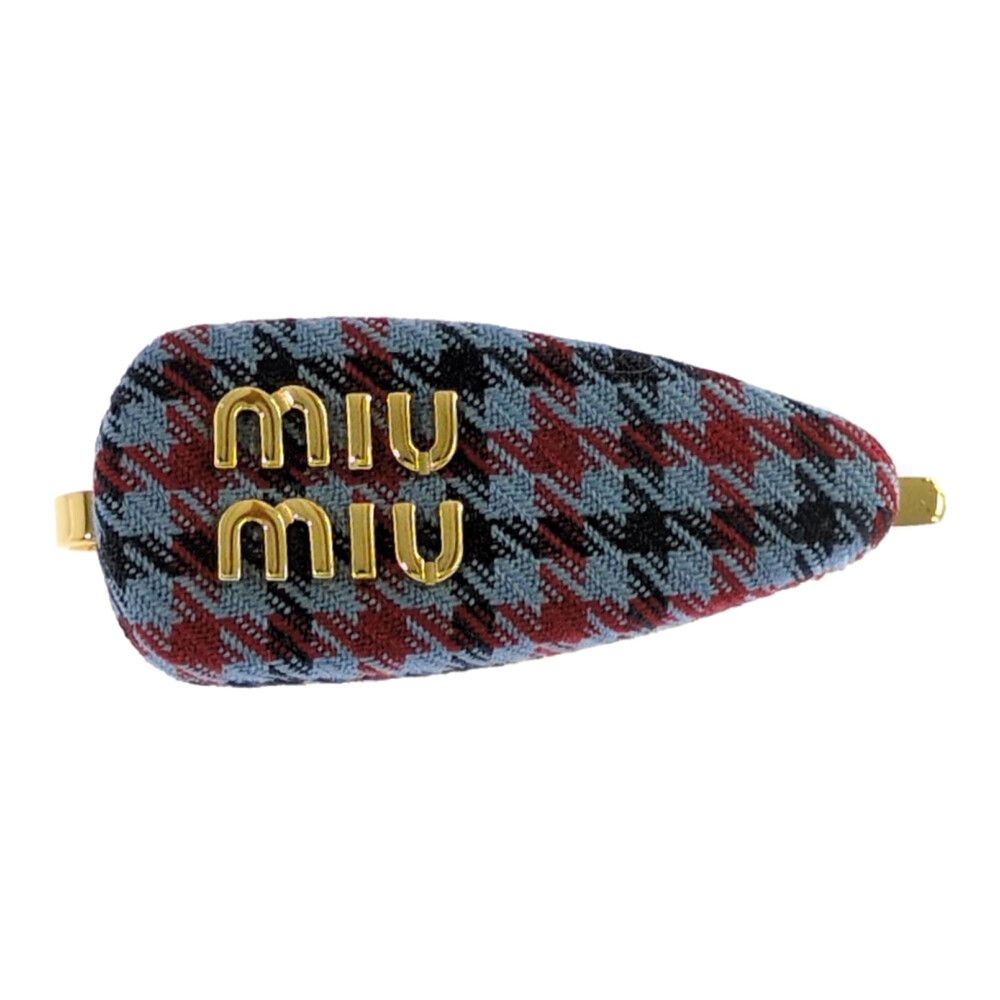 miu miu ミュウミュウ ロゴ 千鳥柄 チェックファブリック ヘアバレッタ ヘアピン ヘアアクセ 5IF188_2IEK_F04UM アトラスブルー ♀ A レディース 593847