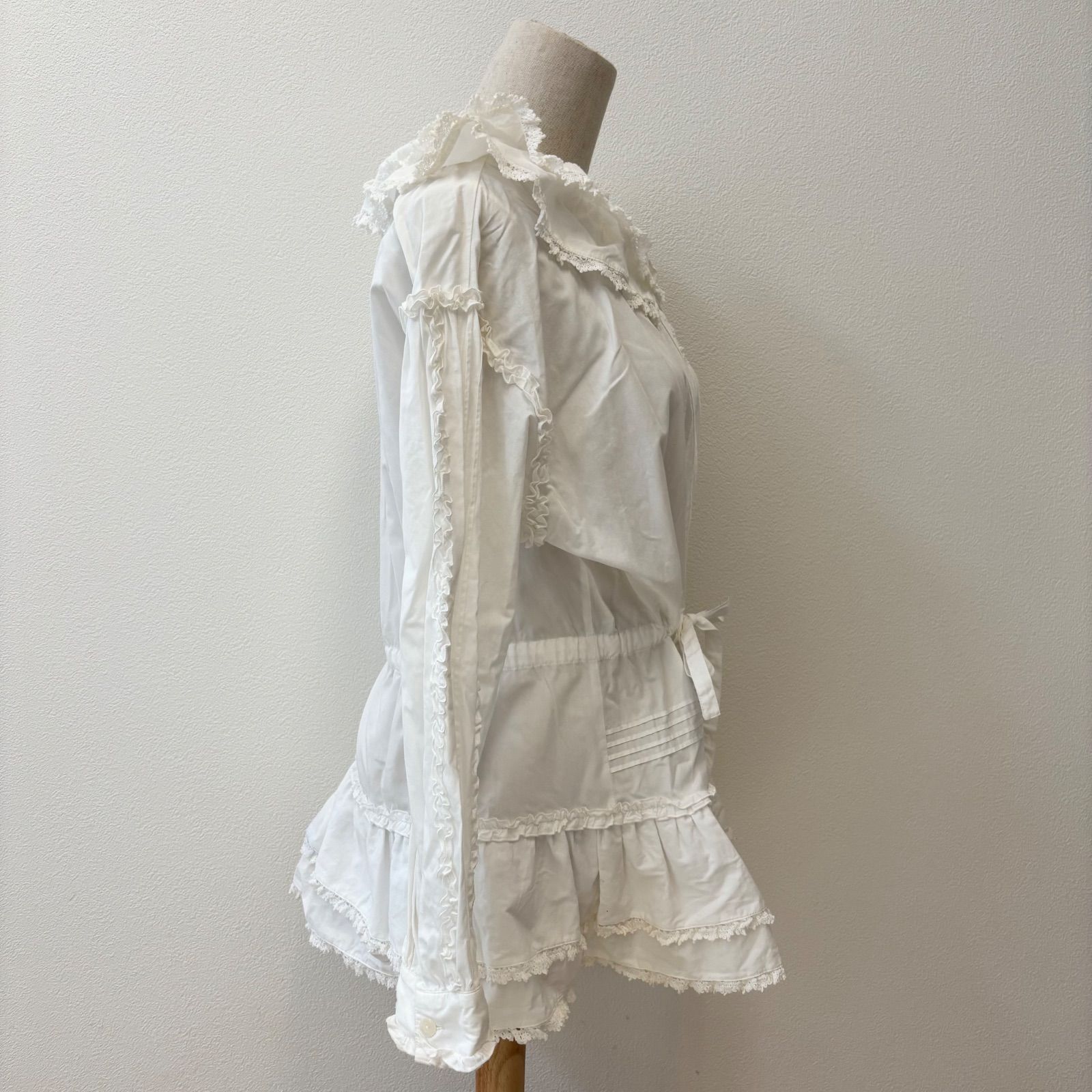 フリルレースシャツワンピース 白