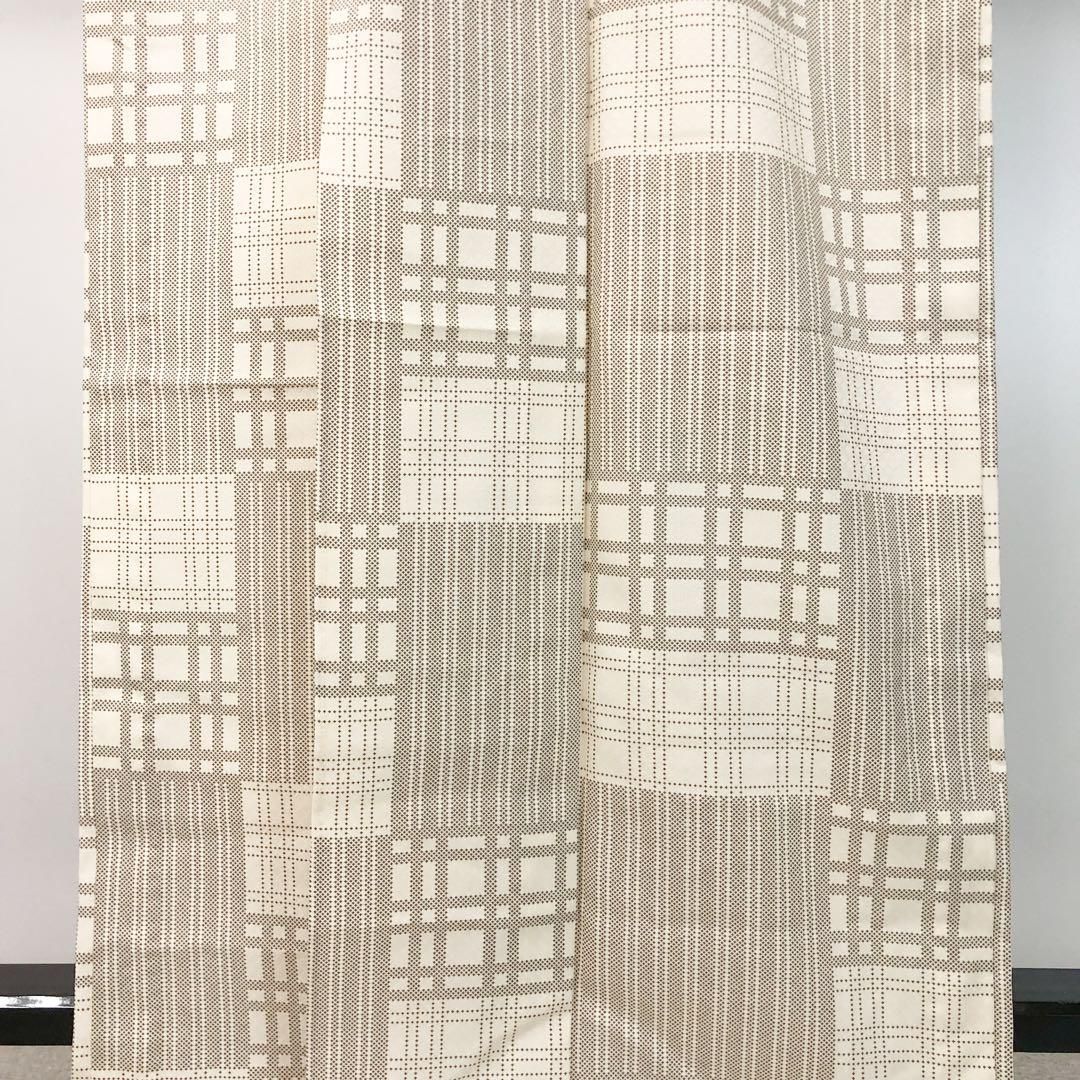 単衣 紬着物 格子柄 乳白色 しつけ糸 トールサイズ K-4531 - メルカリ 