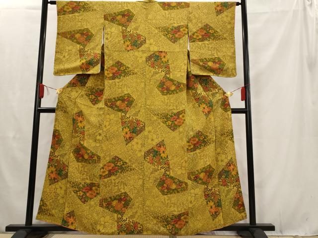 平和屋着物□上質な小紋 切嵌草花文 鬼しぼ縮緬 正絹 逸品