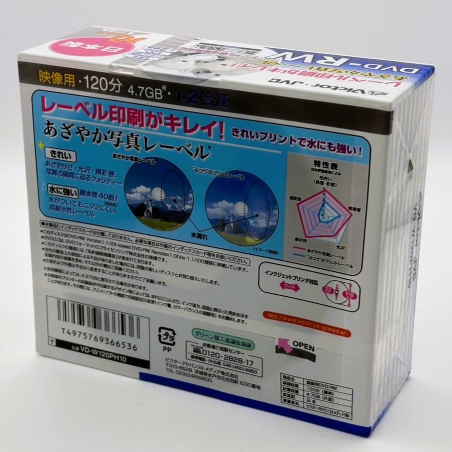 未開封品】 VICTOR・JVC DVD-RW 映像用 くりかえし録画 120分 1