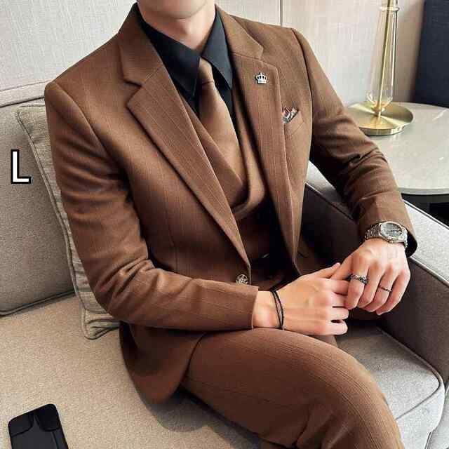 L 春 コーデ メンズ 服 シンプル ファッション オシャレ 大人 かっこいい 大きいサイズ ストリート 紳士服 ワイド ストライプ ウール スーツ 厚手 ハイエンド ビジネス フォーマルウェア 結婚式