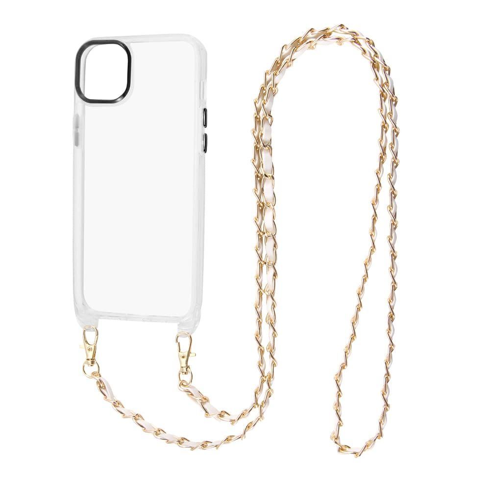 【数量限定】デジタルアルキミスト iPhone 14 Plus ケース クリア ハイブリッド ケース ショルダー ストラップ 付き スマホ ショルダー クリア ケース x ホワイト ストラップ
