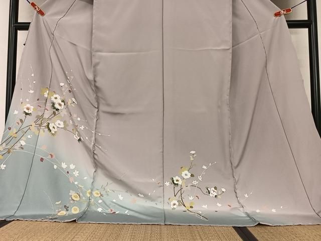 平和屋着物●訪問着　友禅　作家物　枝花文　暈し染め　丹後ちりめん　反端付き　正絹　逸品　AABG3692ck 平和屋着物○訪問着 友禅 枝花文 暈し染め 丹後ちりめん 仮絵羽 正絹
