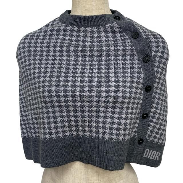 Dior ディオール kids キッズ ベビー ニット ケープ ポンチョ アウター 千鳥格子 ロゴ ウール グレー サイズ T 2