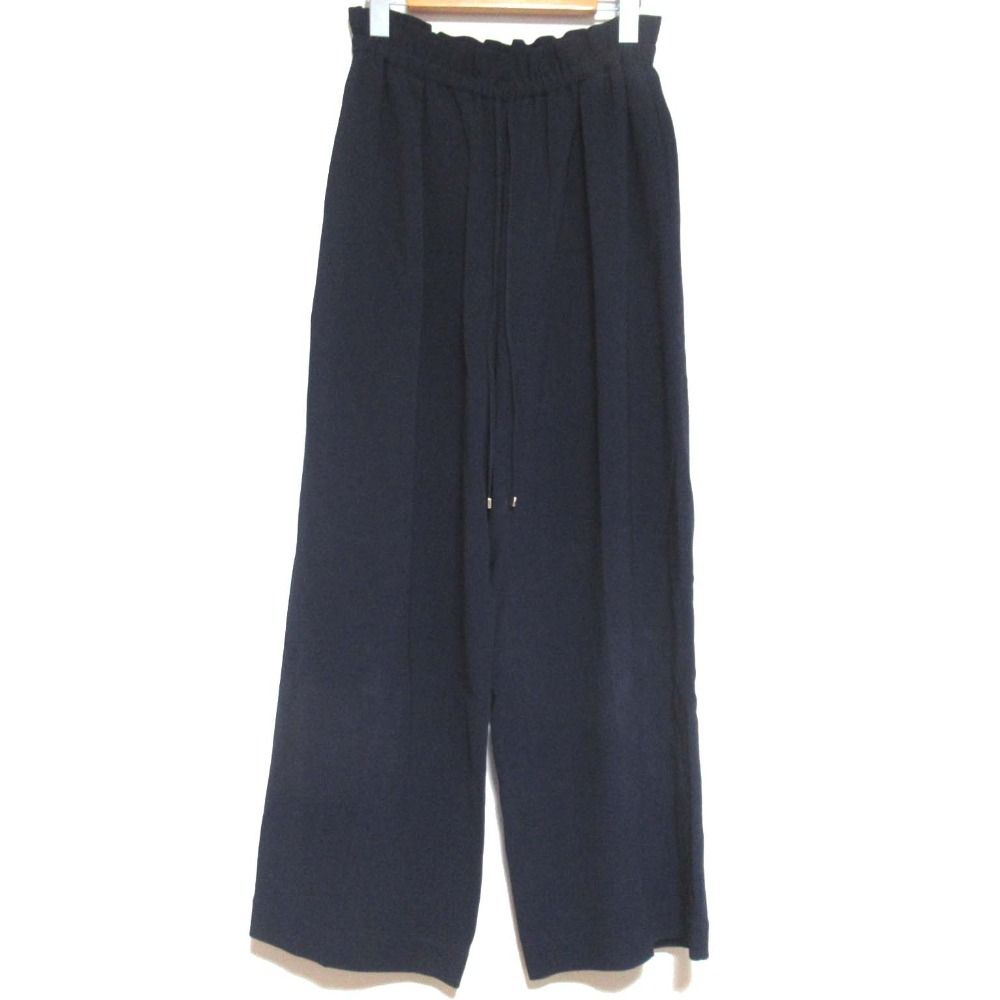 24AW ebure エブール アセテートダブルクロス ドローストリング ワイドストレートパンツ 4010600764 サイズ36 ダークネイビー レディース 古着