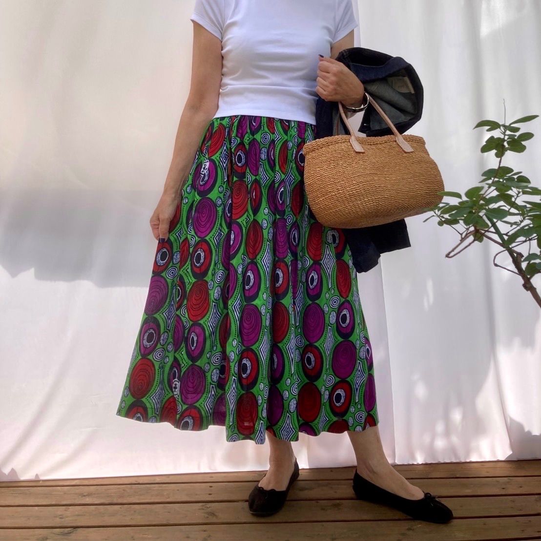 アフリカ布 連なる楕円 ミモレ丈スカート - メルカリ