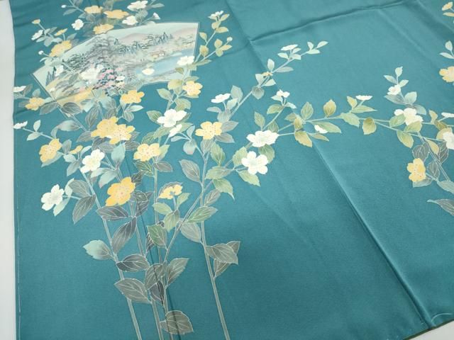 平和屋着物○訪問着 友禅 作家物 地紙風景草花文 正絹 逸品 未使用